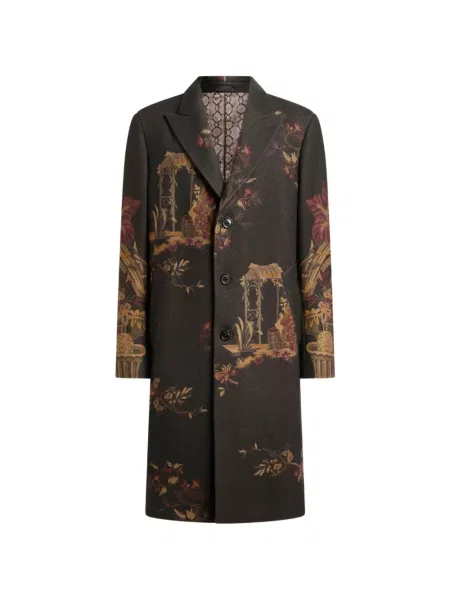 Palton Etro de lână cu model floral cu imagine maro