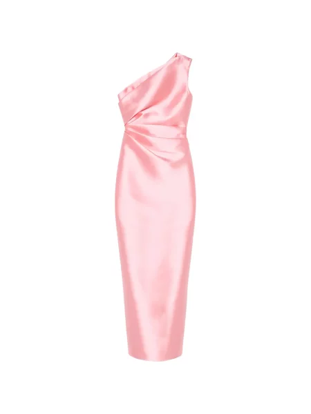 Rochie maxi Solace London cu un umăr gol roz