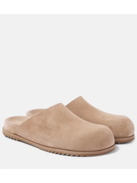 Papuci tip mules Rick Owens din piele de căprioară bej