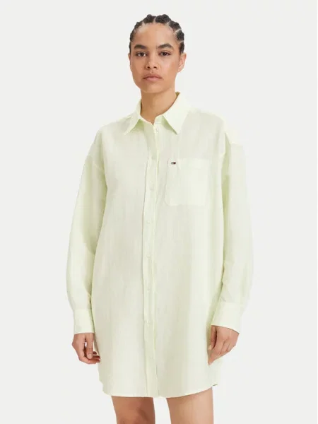 Tommy Jeans Srajčna obleka Svetlo zelena