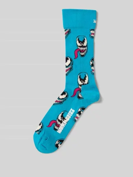Skarpety o kroju regular fit z nadrukiem z logo model ‘Venom’ Happy Socks niebieskie