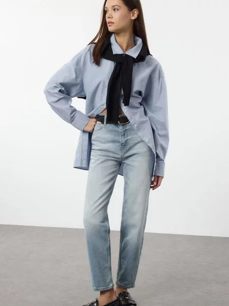 Blugi Trendyol cu talie înaltă gri