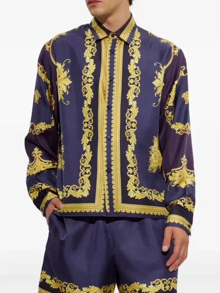 Cămașă Versace de mătase cu imagine albastru
