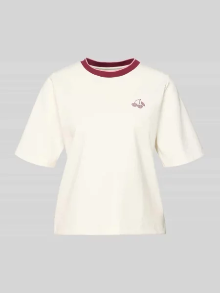 T-shirt o kroju regular fit z obszyciem z kamieni stras Marc Cain biała