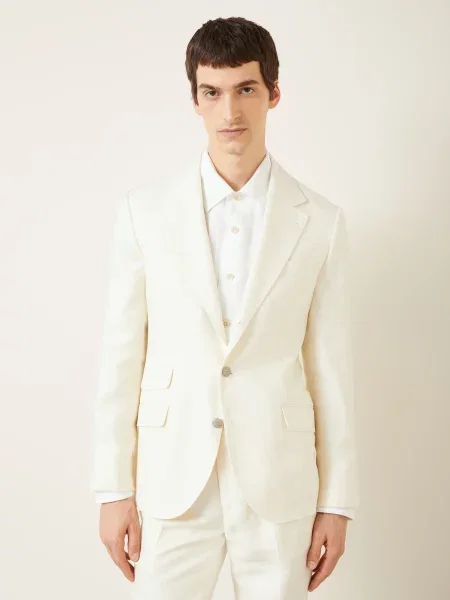 Brunello Cucinelli Oblek Extra Slim Fit S Hedvábím A Lnem krémová