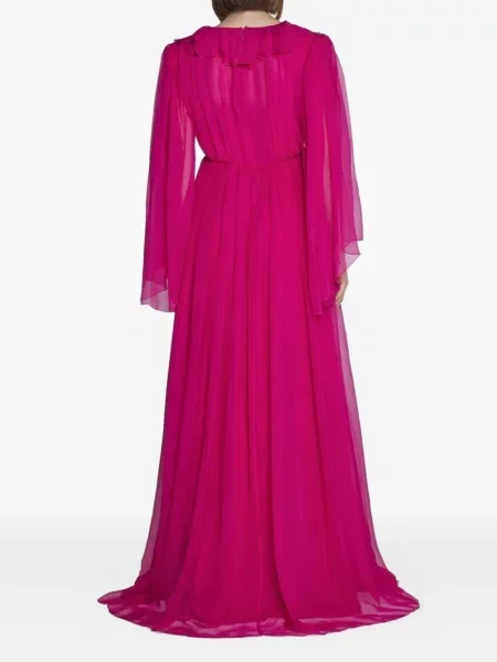 Rochie maxi Gucci de mătase cu volane roz