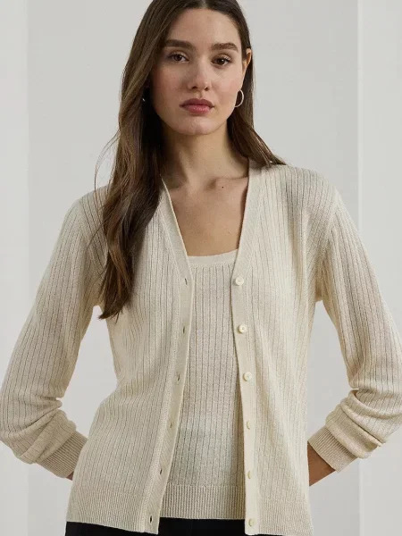 Ленена жилетка Lauren Ralph Lauren дамска от лека материя бежово