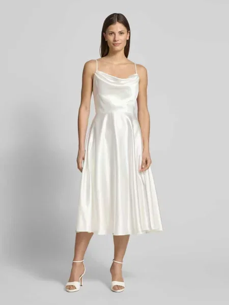 Sukienka z satyny z obszyciem koronką Luxuar Fashion biała