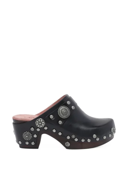 Papuci tip mules Chloé din piele cu tepi negru