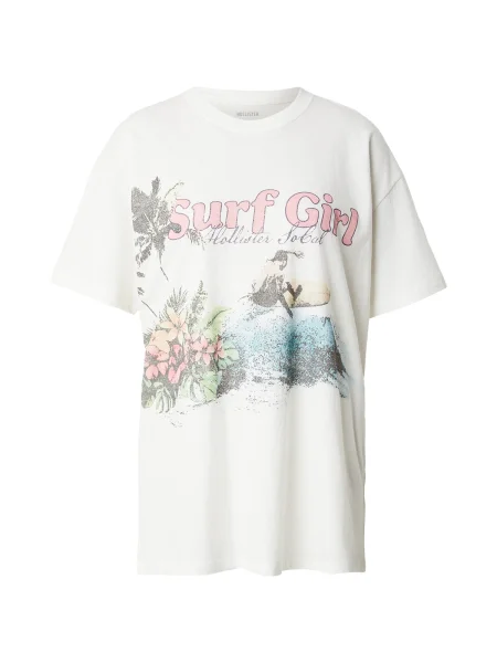 HOLLISTER Tricou gri închis / verde / roz alb