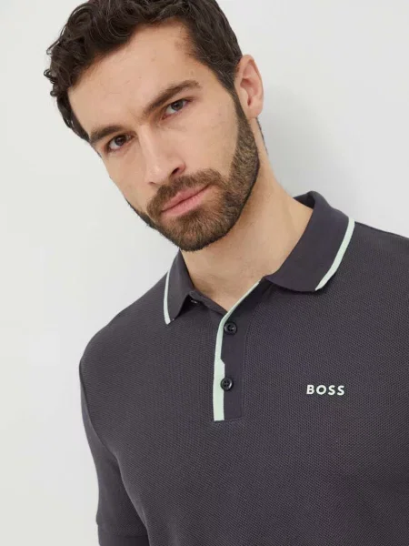 Поло Boss Green однотонний сірий