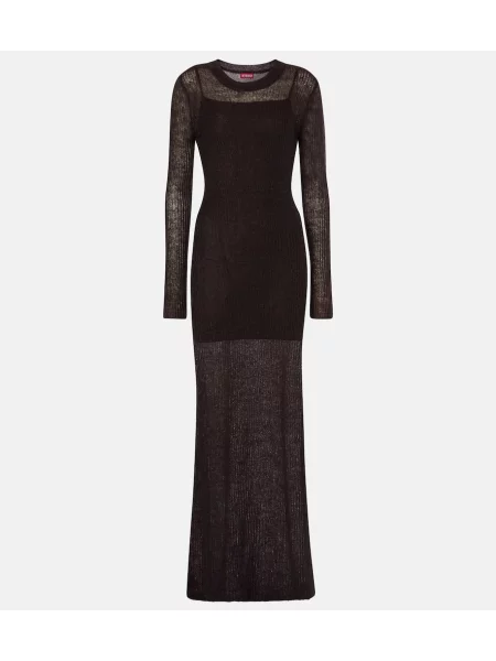Maksi sukienka maxi Staud z siateczką garniturowa brązowa