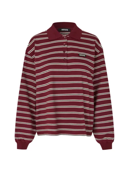 Lung tricou polo Rotate Birger Christensen cu dungi roșu