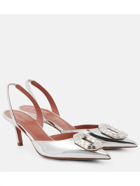 Pantofi cu toc Amina Muaddi slingback argintiu