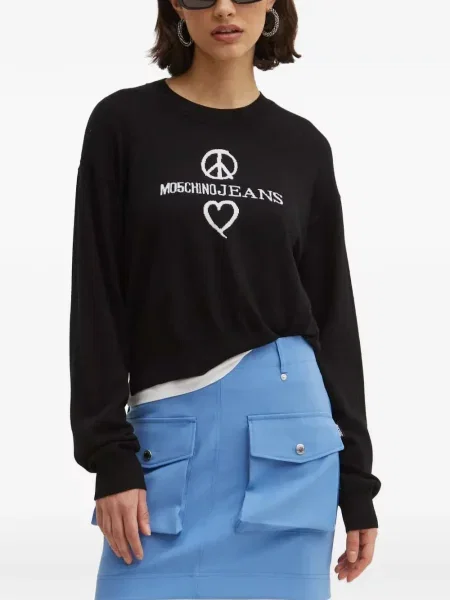 Długi sweter Moschino Jeans w serca czarny