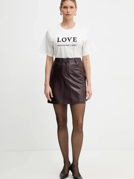 Шкіряна спідниця Weekend Max Mara ONCIA mini пряма бордовий