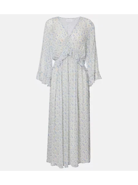 Rochie maxi Velvet de catifea cu model floral transparente alb