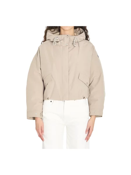 Kurtka puchowa Moncler z kapturem beżowa