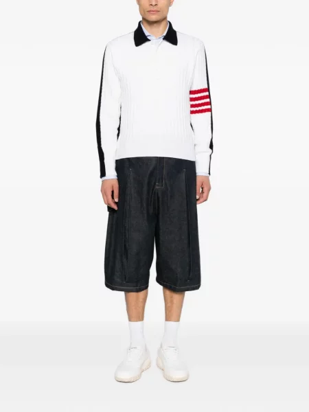 Tricou polo Thom Browne tricotate alb