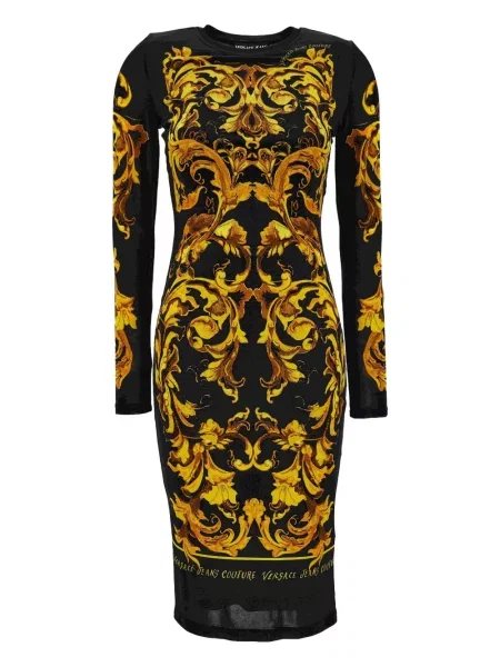 Rochie din denim Versace Jeans Couture cu imagine lungă de costum negru