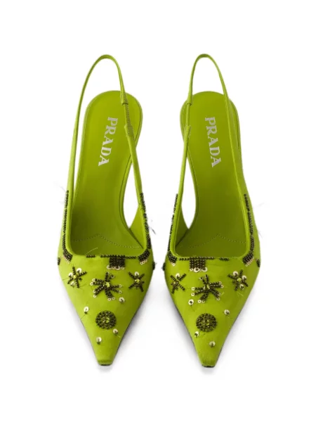 Pantofi cu toc Prada din satin slingback verde
