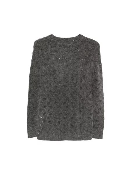Sweter Seventy z cekinami z siateczką z siateczki szary