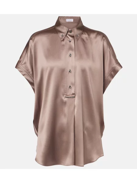 Jedwabny top Brunello Cucinelli brązowy