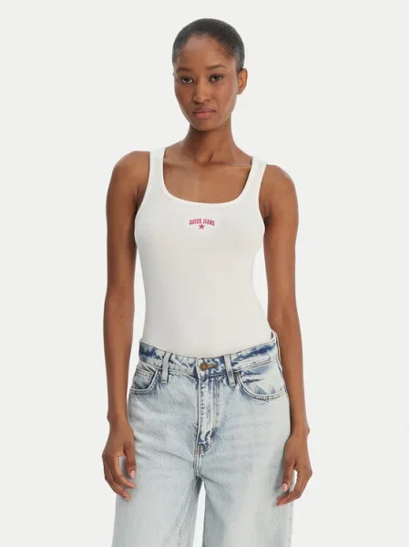 Top din denim Guess Jeans alb