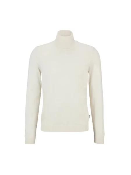 Lniany sweter z golfem Boss Black biały