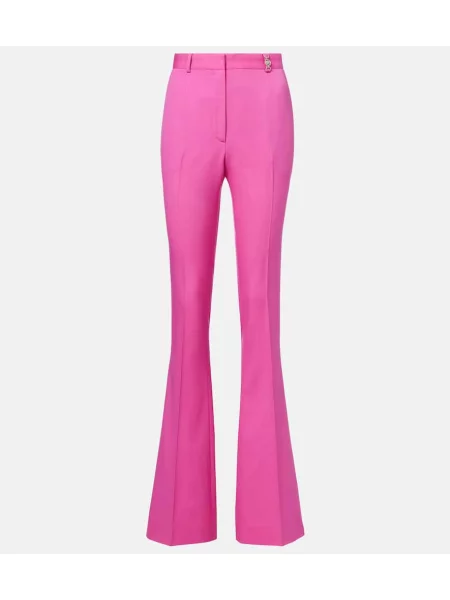Pantaloni Versace cu talie înaltă de lână roz