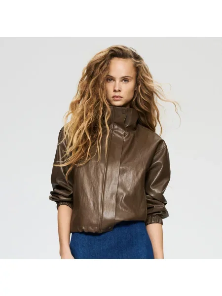 Reserved Melanžová péřová bunda zlatavá hnědá