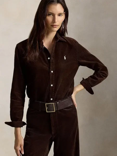 Polo Ralph Lauren košulja za žene od pamuka smeđa