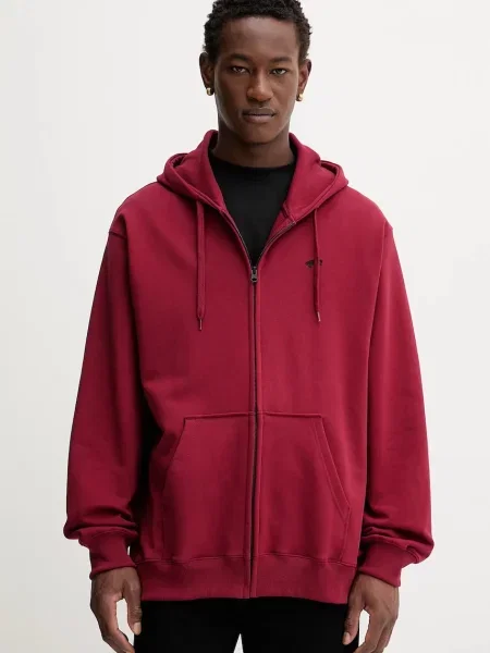 Bombažen pulover Vans s kapuco bordo