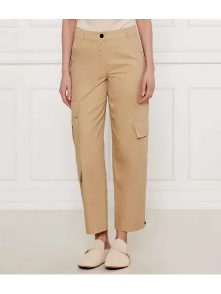 Marc Cain Pantaloni RENTON | Relaxed fit cu adaos de mătase bej