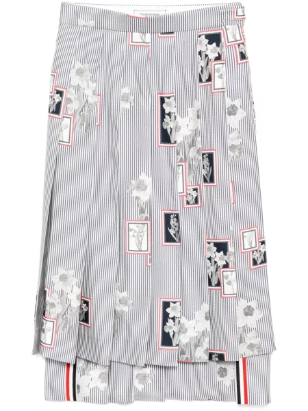Fusta plisata Thom Browne cu model floral plisată albastru