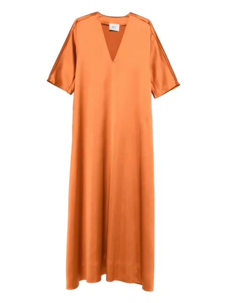 Rochie maxi Atu Body Couture din satin cu decolteu în V portocaliu