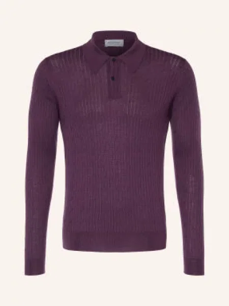 John Smedley Koszulka Polo Z Dzianiny Hodson Z Wełny Merynosowej lila fioletowa