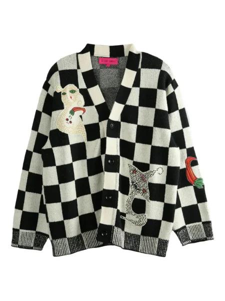 Cardigan The Elder Statesman cu broderie în carouri negru