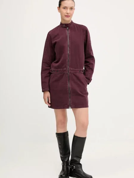 G-Star sukienka jeansowa mini prosta bordowy