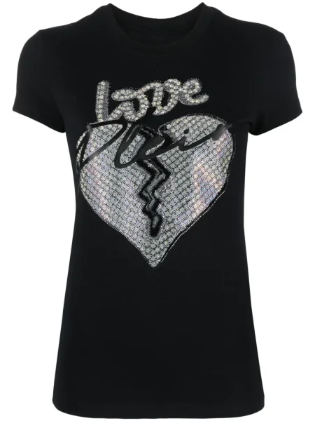 Tricou Philipp Plein cu motiv cu inimi negru