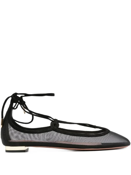 Pantofi cu toc Aquazzura cu șireturi fără toc plasă negru
