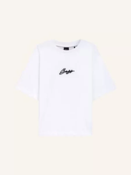 Boss Koszulka Eregular Z Ozdobnymi Perełkami weiss biała