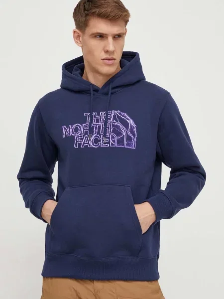 Суичър с качулка The North Face с качулка с принт тъмносиньо
