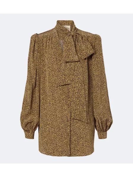Bluză Valentino de mătase cu imagine cu model leopard maro