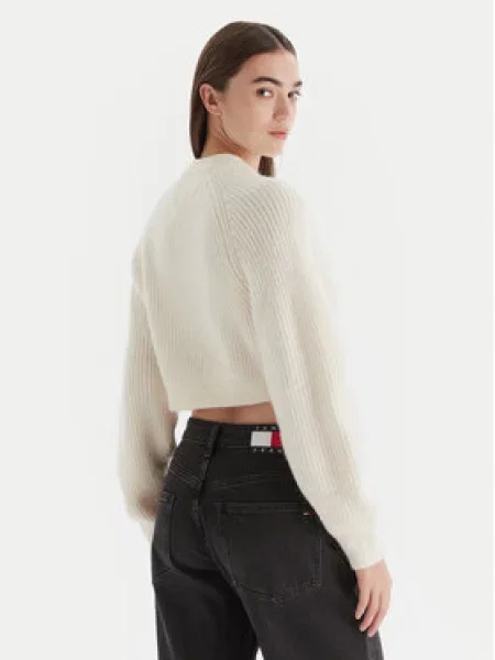 Tommy Jeans Sveter Badge Écru biela
