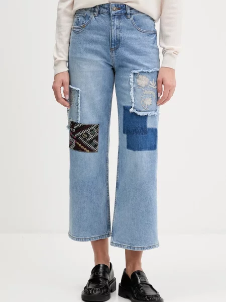 Desigual jeansy PATCHE high waist niebieskie