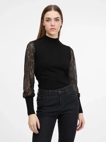 Pulover Orsay din dantelă cu mâneci din dantelă negru