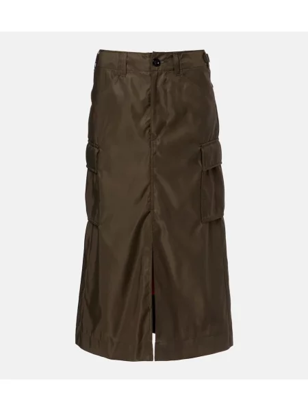 Fusta plisata Sacai plisată până la genunchi verde