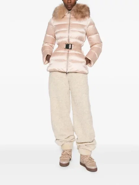 Cu centură geacă Moncler cu blană roz