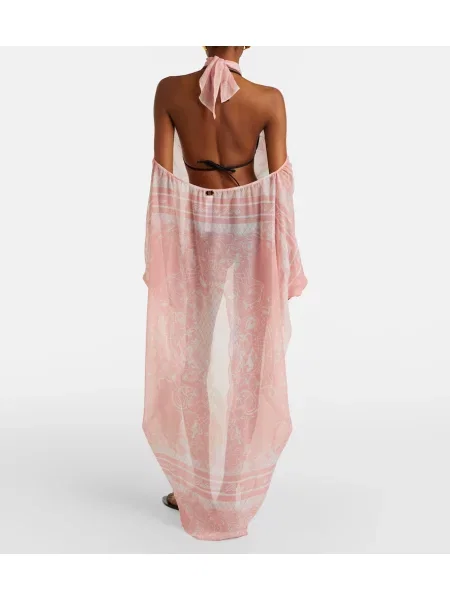 Rochie midi Balmain de mătase cu imagine roz